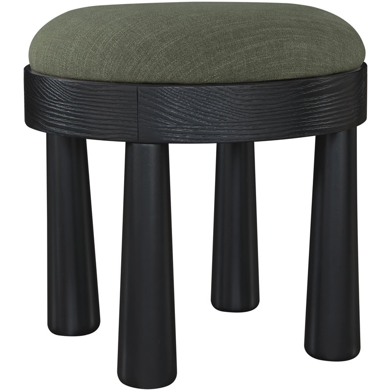 Repose-pieds rembourré Larea, Tissu olive texturé en lin, Teinte noire