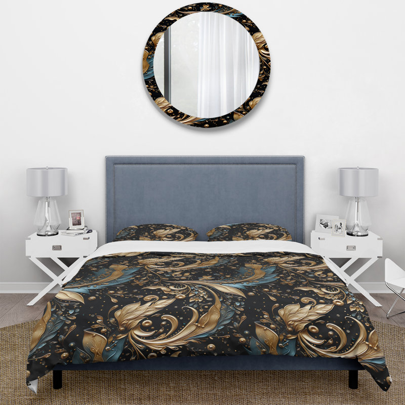 Literie dorée à motif cachemire II, Housse de couette simple + 1 taie décorative stan