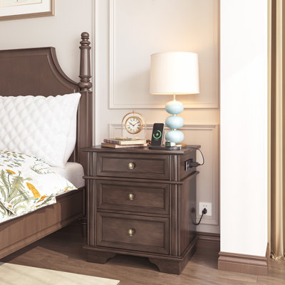 Radelange 3 - Drawer Solid Wood Nightstand with USB
