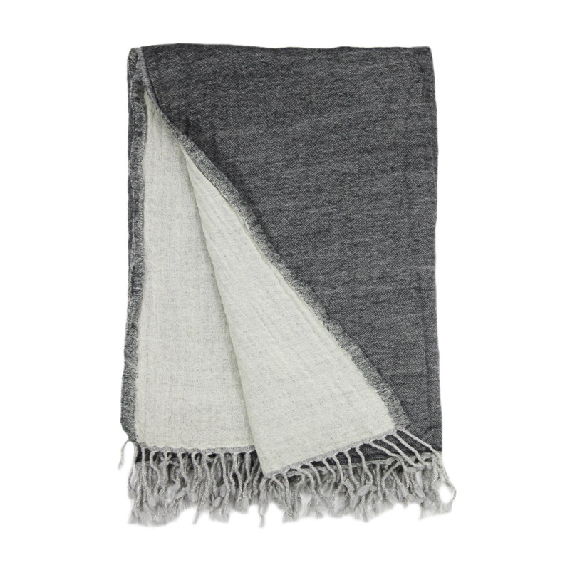 Merino Reversible Wool Throw, Charcoal/Light Gray