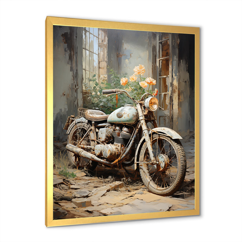 Impressionniste à vélo II sur toile, Cadre doré simple, H 20 po x l 12 po x P 1 po