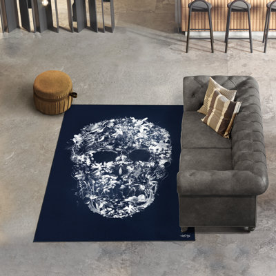 Tapis lavable Skull Silhouette 5 pi x 8 pi, douceur céleste avec envers antidérapant