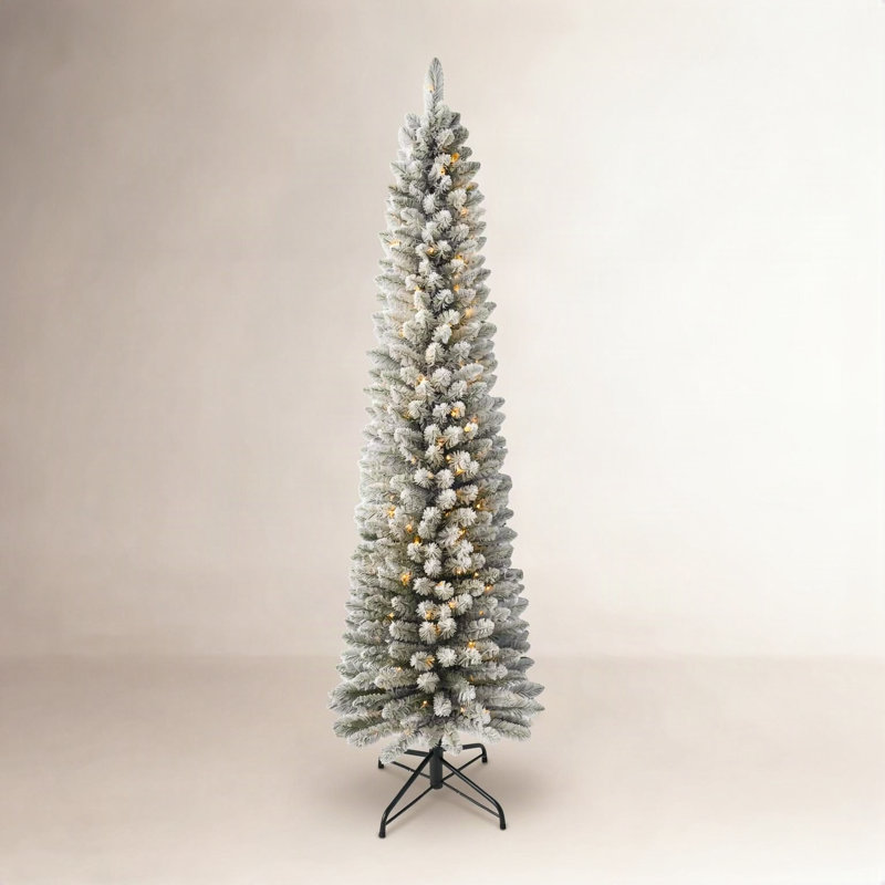 Pre-Lit Flocked Slim Christmas Tree, 4' H