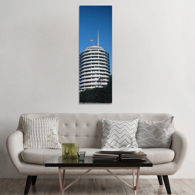 Low Angle View of an Office Building, Capitol Records Building, City of Los Angeles, California, USA 1 Piece Wrapped Canvas Panoramic Wall Art