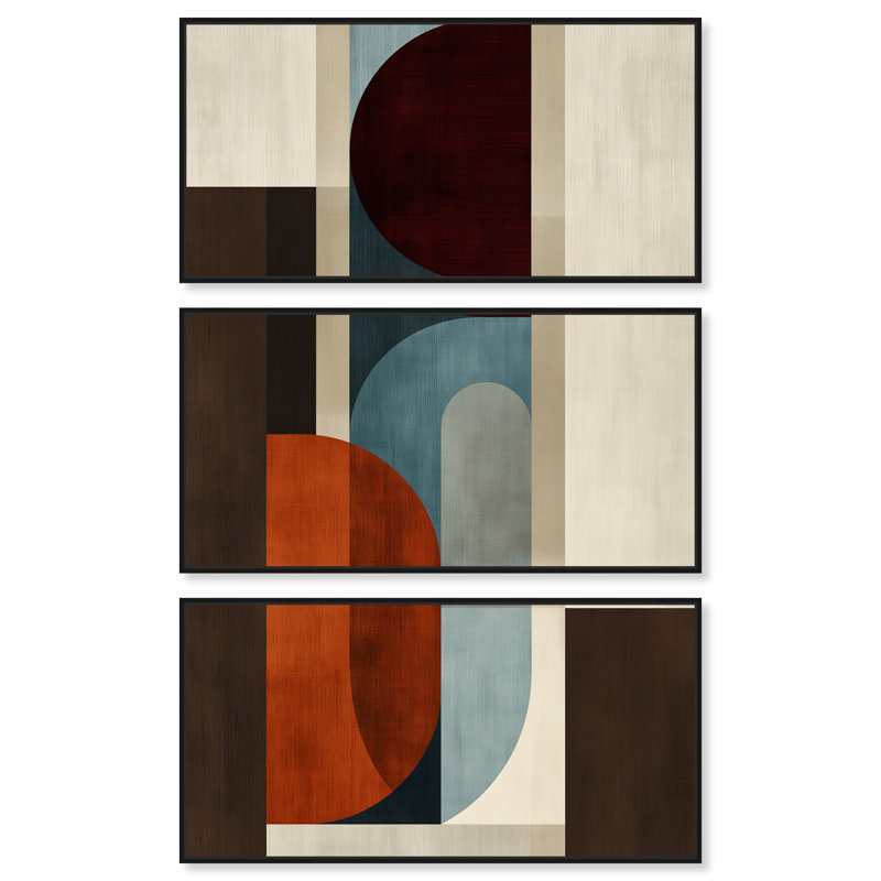 Ensemble de décoration murale pour bureau « Midcentury Echo IV » avec toile encadrée, par Art Remedy, cadre noir, 40 x 20 pouces.