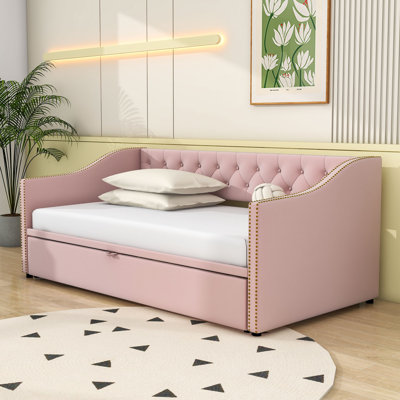 Twin Wood Upholstered daybed with Twin Trundle