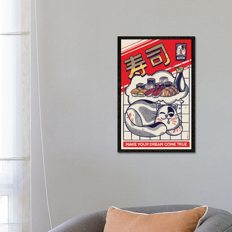 Dreaming About Sushi by Rafael Gomes - Floater Frame Gallery-Wrapped Canvas Giclée on Canvas, Black, 66.04 cm H x 45.72 cm W