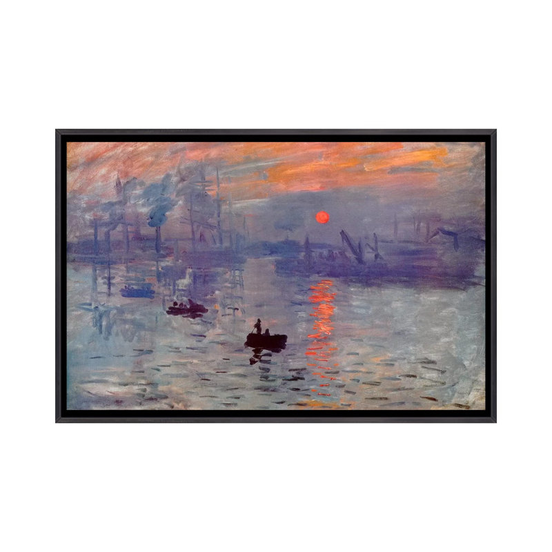 Impression de lever de soleil sur toile par Claude Monet, H 26 po x l 40 po x P 1 po, Encadrement noir décoloré