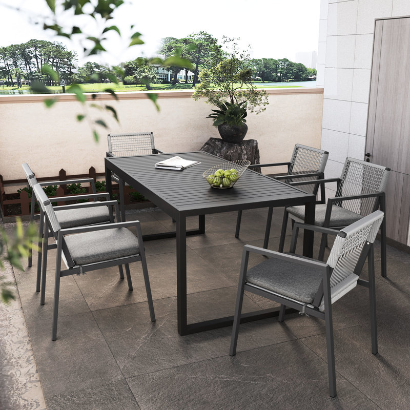 2 fauteuils d'extérieur - construction en aluminium + corde pour patio, cour, bord de piscine, coussin de balcon inclus