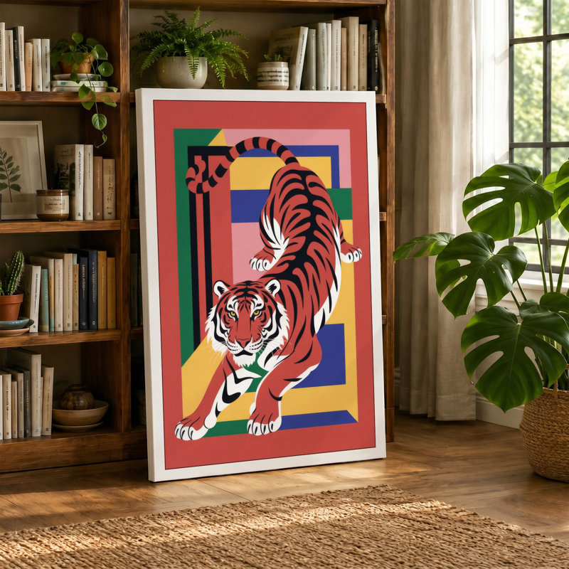 Tiger Geometric - Wrapped Canvas, 18x12 - 45.7 x 30.5 cm, Terracotta Border