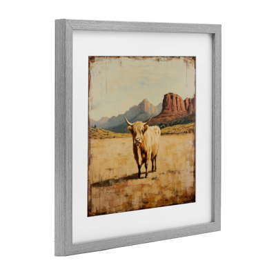 «Desert Cow Portrait», reproduction sous verre encadrée, design par Petal Prints Design