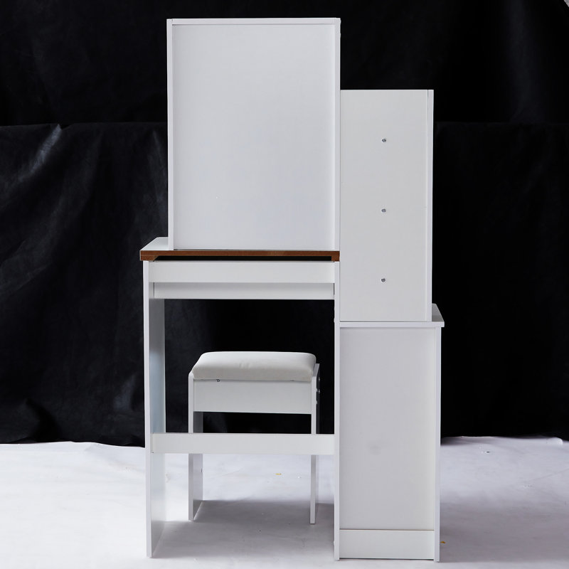Petit meuble-lavabo 29,2 po avec tabouret de chevet et tabouret rembourré, Blanc