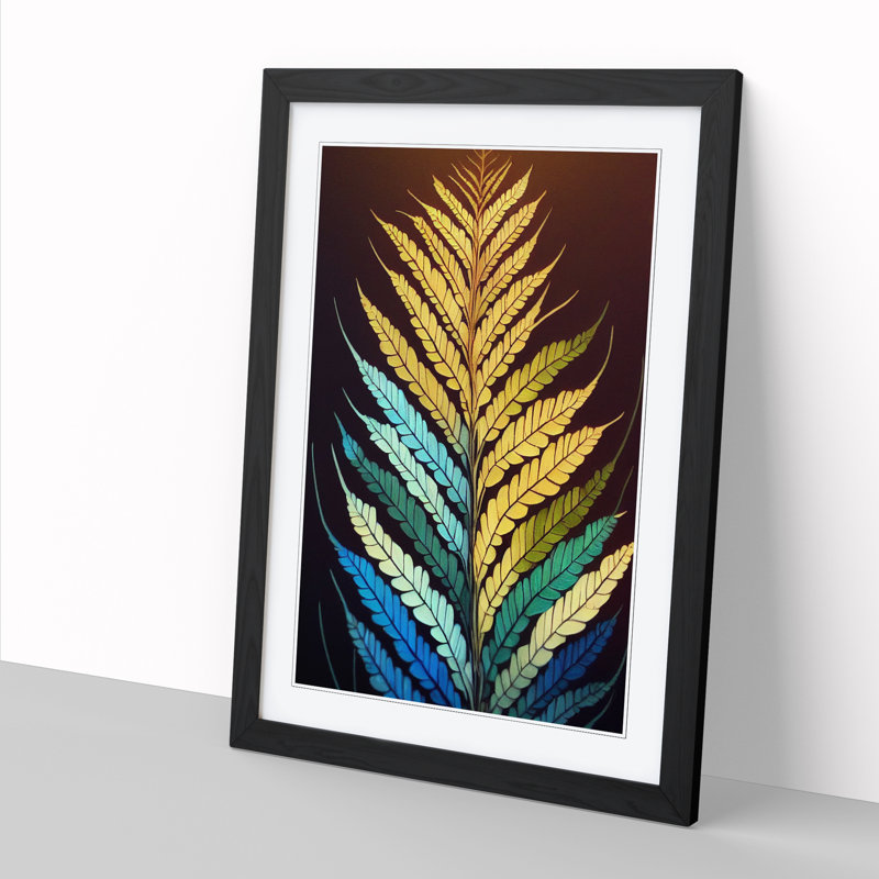 Apel Fern Leaf Street Art - Single Picture Frame Print, Black, 64cm H x 46cm W x 2cm D