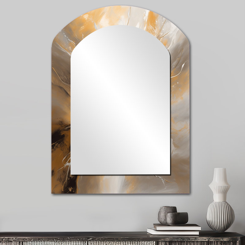 Gold and Silver Chromatic Essence II - Abstract Asymmetrical Large Mirror, Modern Arch Decorative Wall Mirror, Printed Metal Art