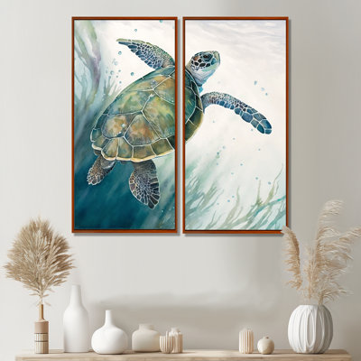 Watercolor Turtle Swimming I - Turtle Canvas Wall Art