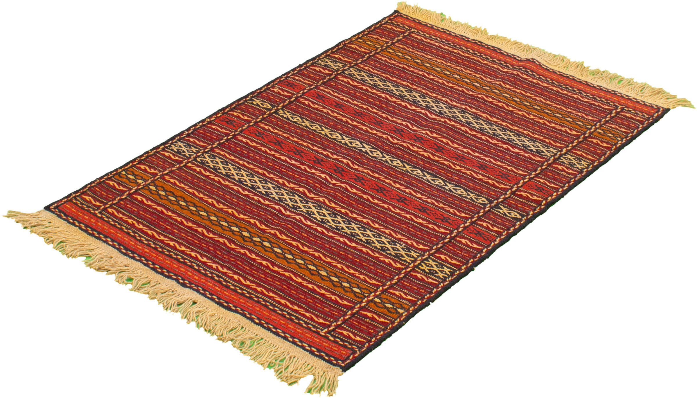 Foundry Select Handmade Kilim Wool Dark Red/Yellow Rug | Wayfair