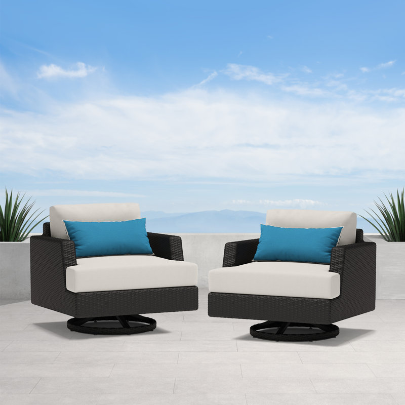 Chaises longues pivotantes en osier Ehrenfried, Cadre brun / coussin gris colombe Sunbrella