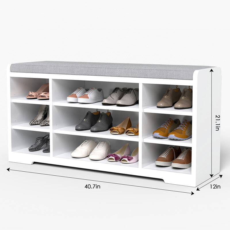 Banc de rangement pour chaussures, banc à chaussures de style campagnard moderne avec coussin, range-chaussures, armoire à chaussures multifonctionnelle pour vestibule, vestibule, couloir