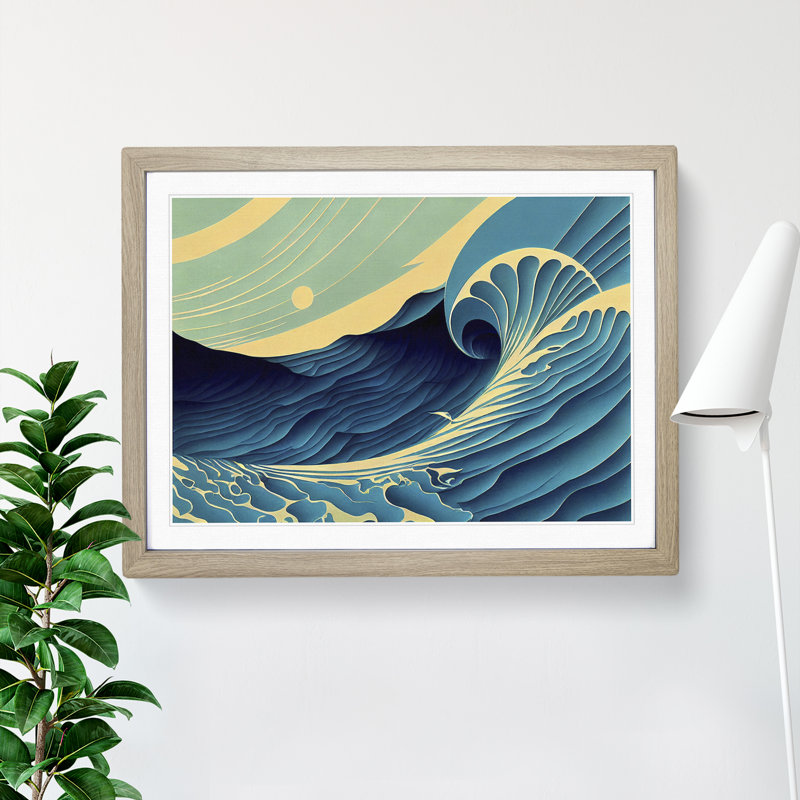 Art Deco Ocean Wave - Single Picture Frame Print, 34cm H x 46cm W, Grey