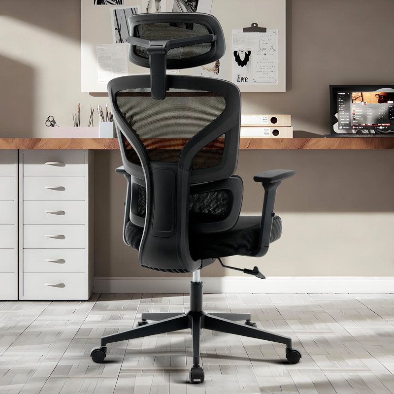 Chaise de bureau ergonomique en filet, chaise de bureau à haut dossier avec support lombaire et accoudoirs 3D, chaise d'ordinateur réglable pour le bureau personnel, noir