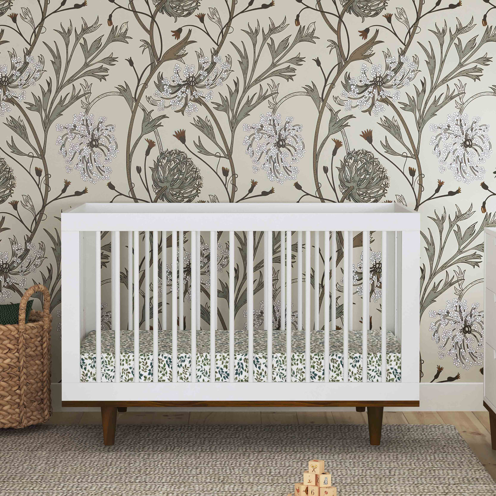 Marley Pine 3-in-1 Convertible Crib, White/Walnut, Crib