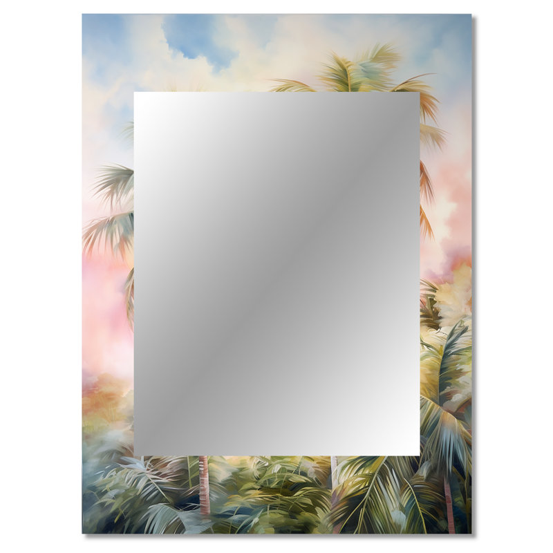Palmiers, coucher de soleil romantique III - palmiers, miroir mural unique, art traditionnel imprimé, 40 po x 30 po