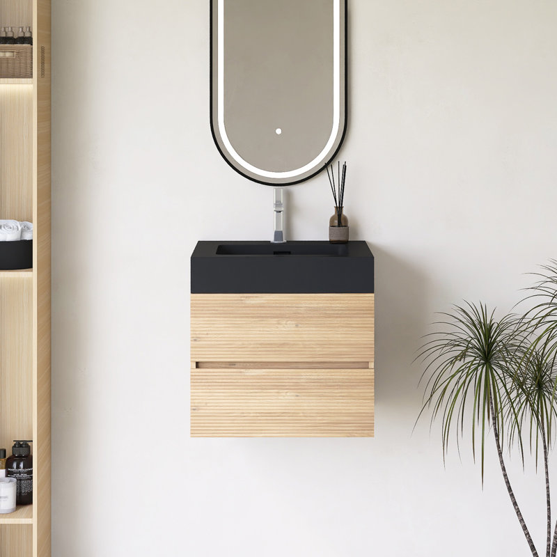 24" Wall-Mounted  Bathroom Vanity With Integrated Solid Surface Basin, 24"