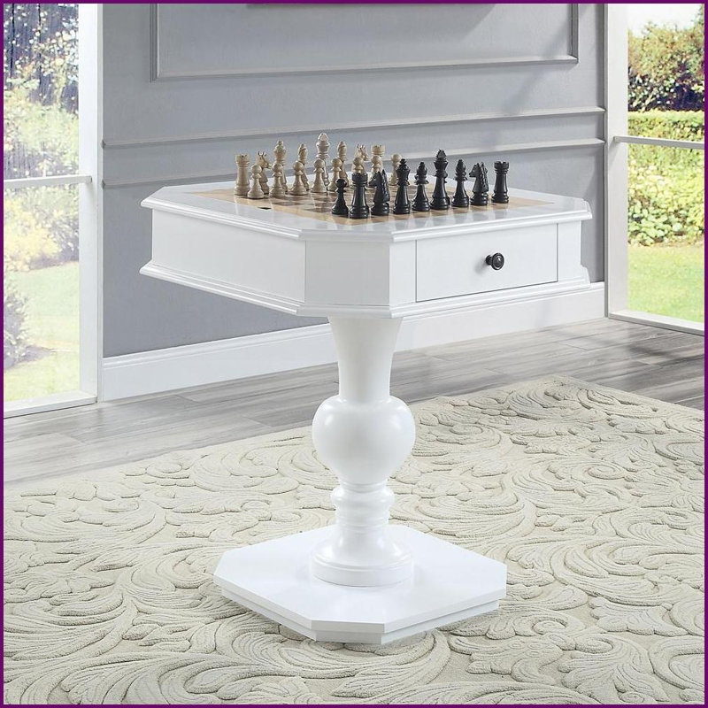Table de jeu traditionnelle en bois blanc avec 2 tiroirs | Blanc | Traditionnel