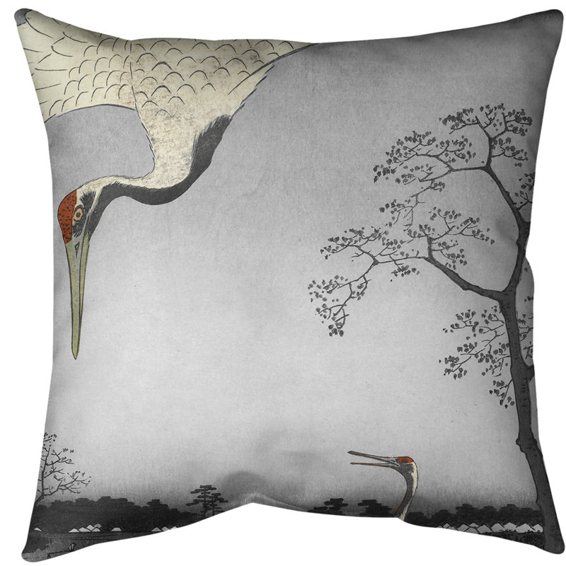 Housse de coussin Japanese Cranes Euro, Gris, Faux lin