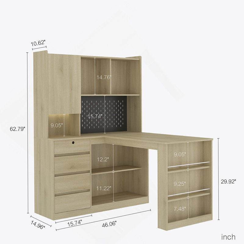 L Shaped Desk With Charger,Computer Desk With Drawers,Bookshelf,With LED Light,Modern Corner Desk,Home Office Desk,L-Shaped Study Table Writing Desk,Corner Gaming Computer Desk With Storage