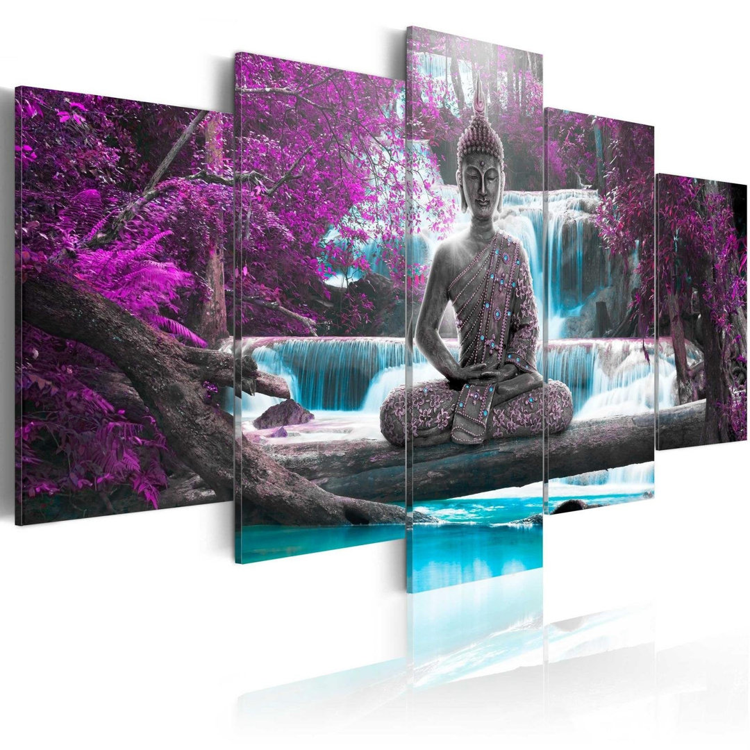 Waterfall and Buddha - 5 Piece Wrapped Canvas Graphic Art Set Dakota Fields 