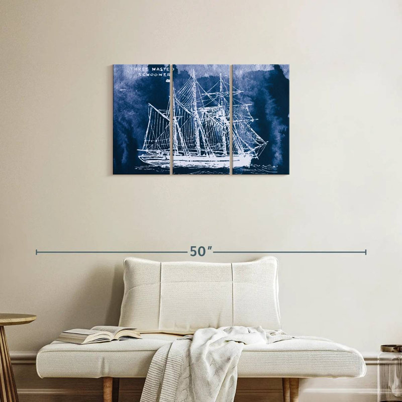 Sailing Ships II Indigo, 20" H x 33" W