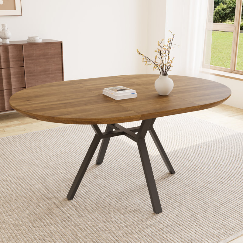 Table de salle à manger ronde 43,2 "à 59,1", table de cuisine Mid-Century ronde pour 4 à 6 personnes, table basse de loisirs moderne