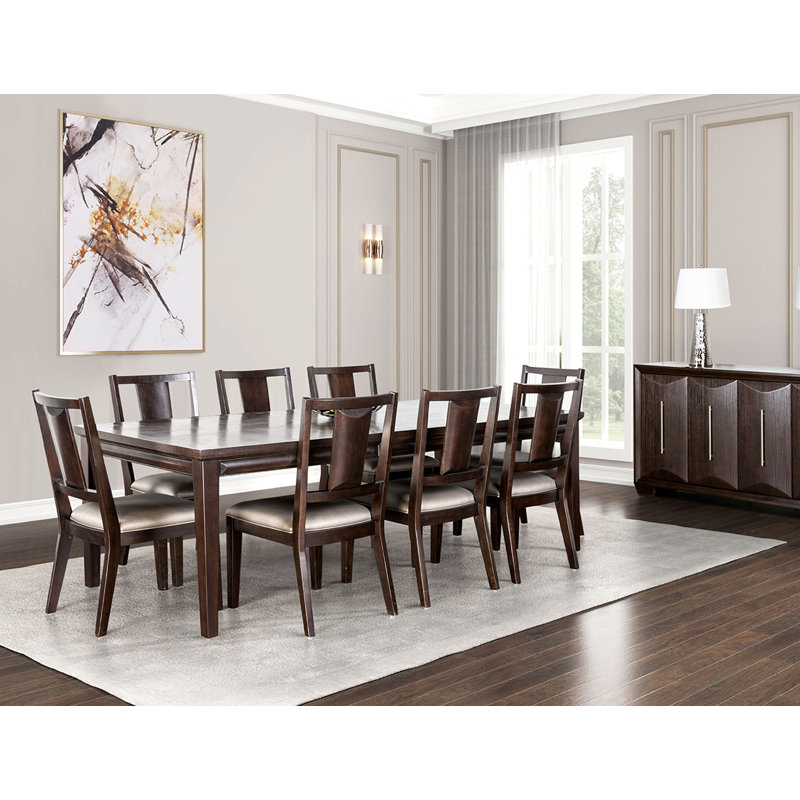 90.4" W Transitional Dining Table, Espresso, Brown