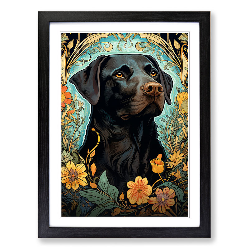 Labrador Retriever Nouveau No.2 - Single Picture Frame Print on Wood, Black Framed, 64cm H x 46cm W
