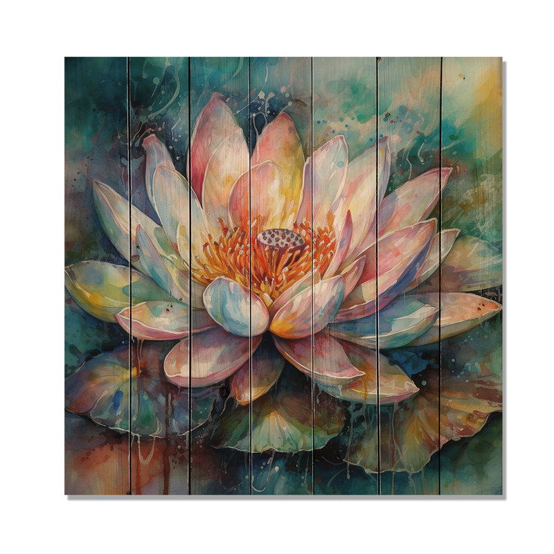 Clemma, lotus rose, rêves floraux II sur bois, H 35 po x l 35 po x P 0,78 po