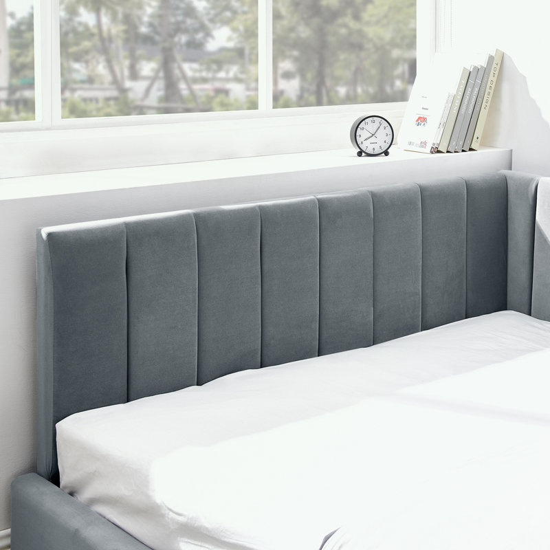 Full Size Upholstered Bed with Comfortable Backrest and Armrests, Grey