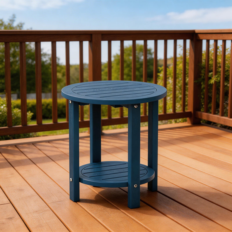 16 Inch Round Outdoor Side Table Adirondack Plastic/Resin Patio Side Table Weather Resistant End Table with Storage Shelf