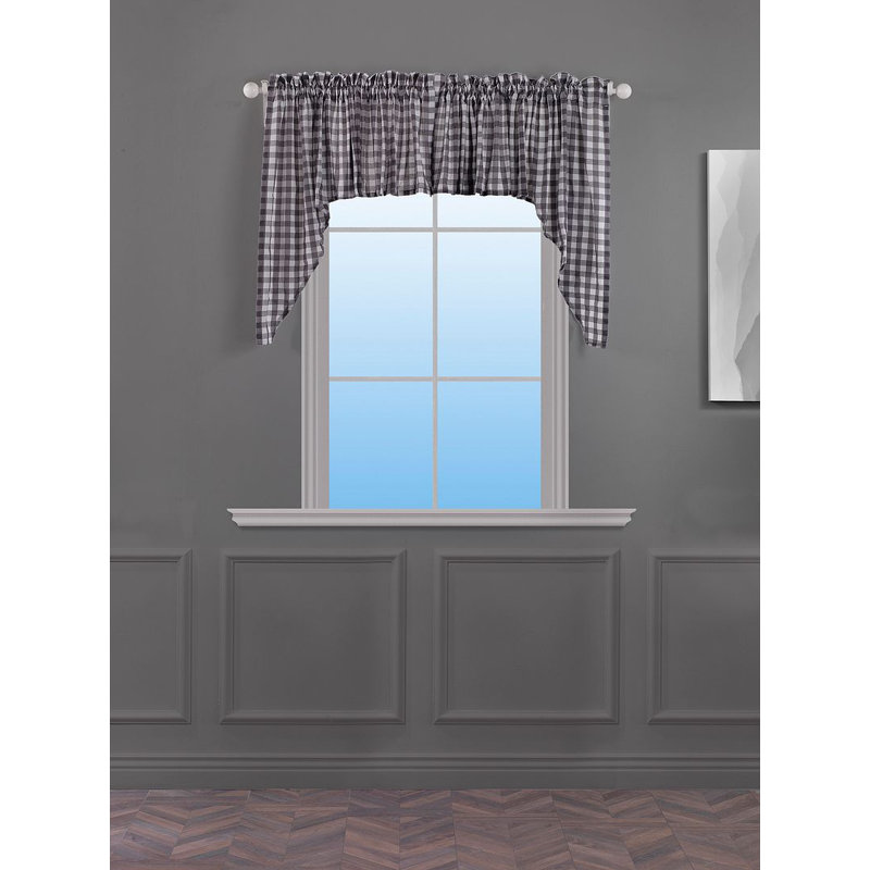 Rideau de café pointu Gingham, Gris / blanc
