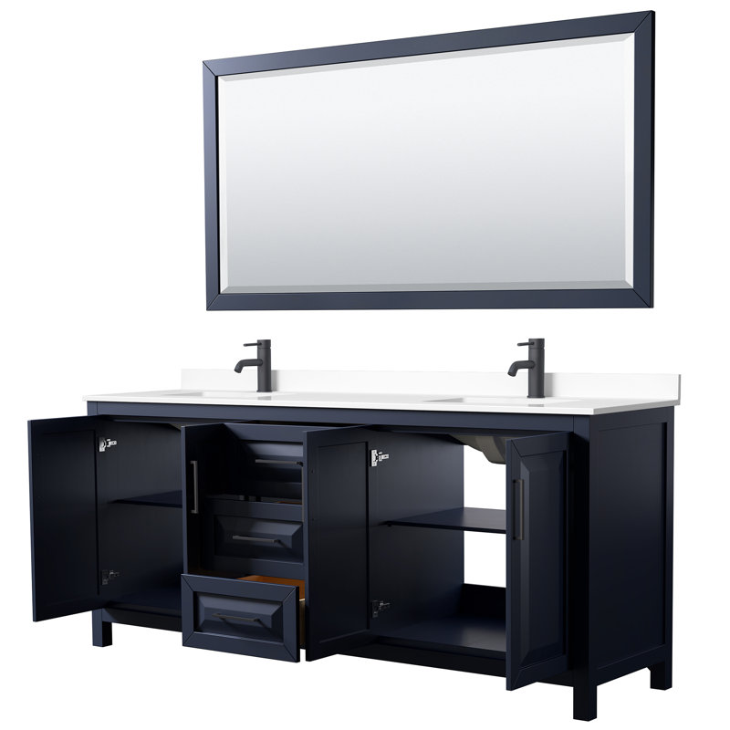 Daria 80'' W Double Vanity, Dark Blue, Carrara Cultured Marble, Brushed Gold