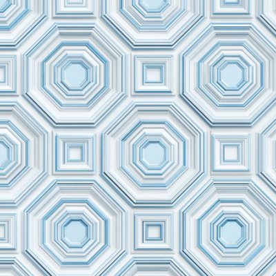 Peel and Stick Wallpaper Light Blue Geometric modern circle Octagon Line Motif Seamless Contact Paper Removable Self Adhesive Wall Mural Wall Decor for Bedroom Kitchen Cabinets 17.7in x 118in