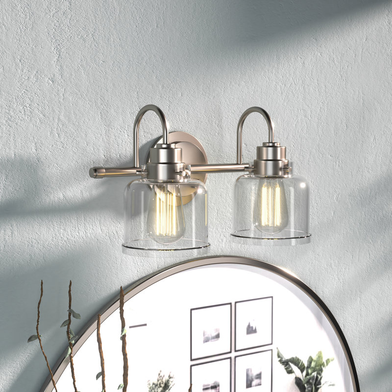 Juliann 15 in. 2-Light Modern Dimmable Vanity Light with Clear Glass Shade, Nickel