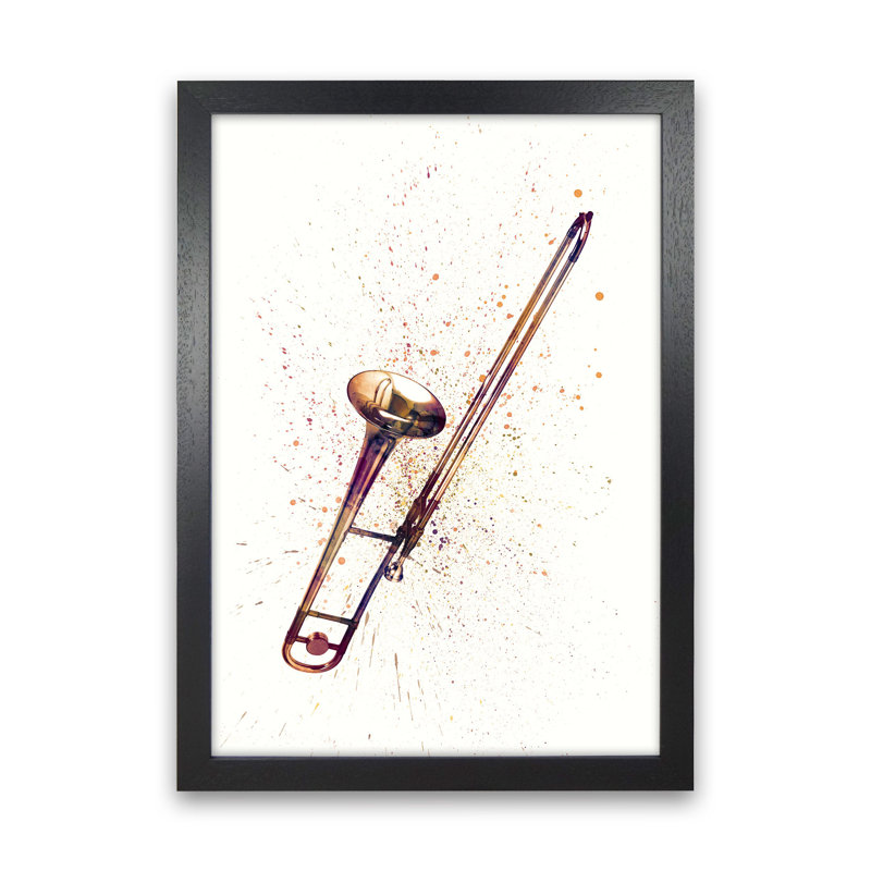 Trombone Watercolour by Michael Tompsett - Print, 63cm H x 46cm W x 3cm D, Black Framed