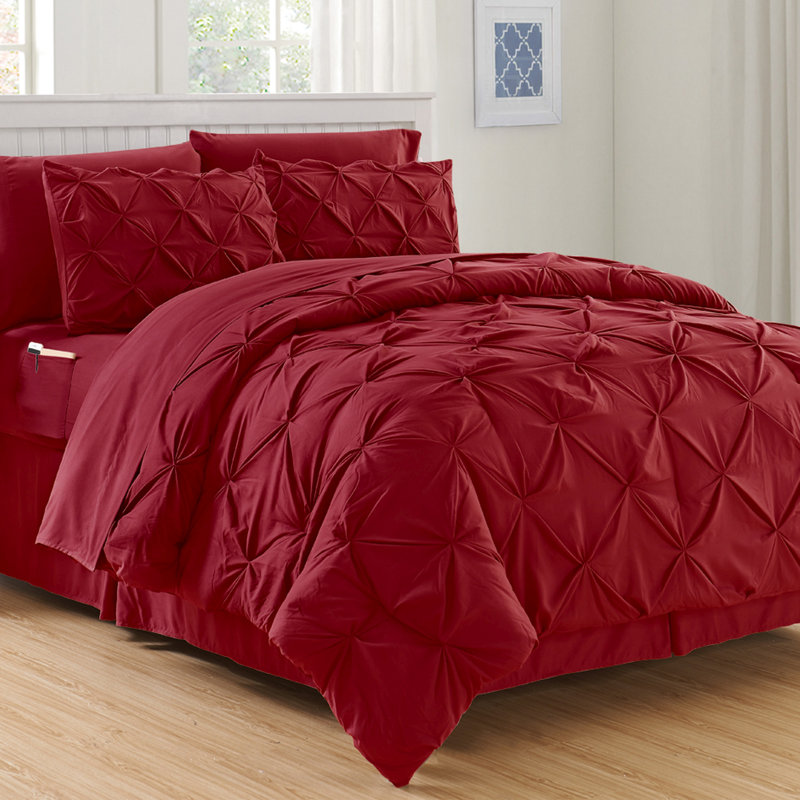 Modern & Contemporary Polyester Plain Comforter, King/Cal. King Comforter + 7 Additional Pieces, Burgundy