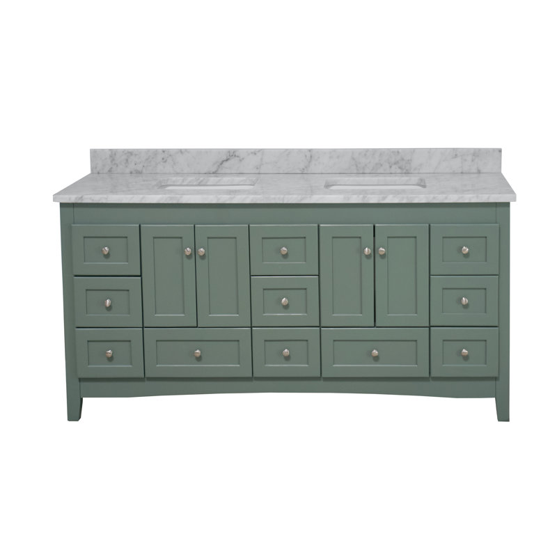 Edber 72'' Double Bathroom Vanity with Top, Carrara Marble, Sage Green