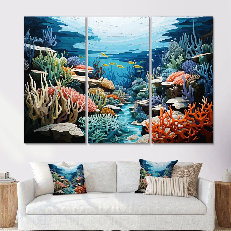 Ensemble de salon sous-marin, sous-marin, corail sous-marin, Toile tendue, H 40 po x l 60 po x P 1 po