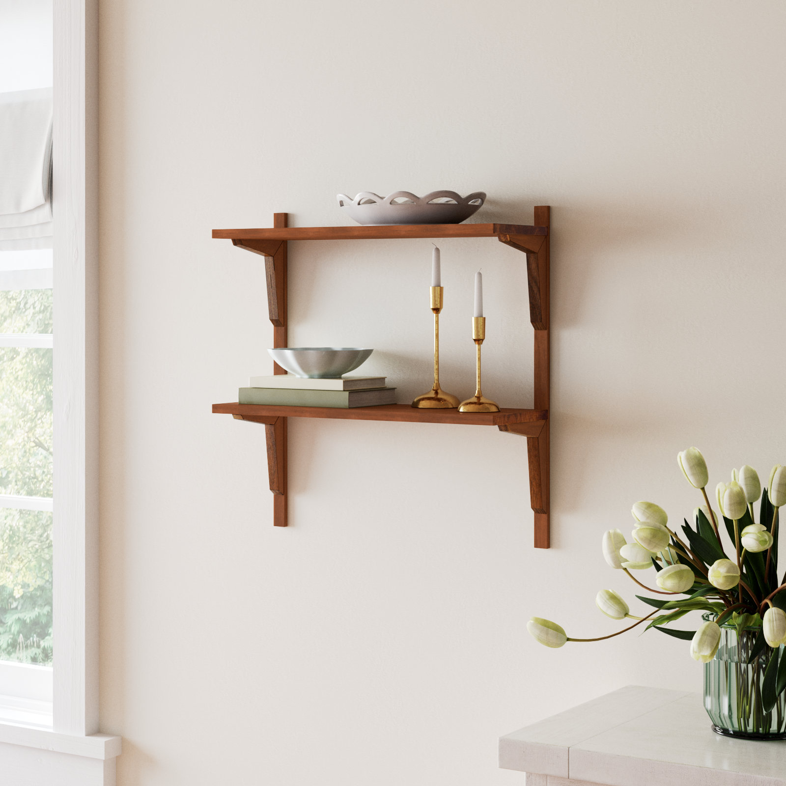 Baez 24" Tiered Shelf, Walnut Brown