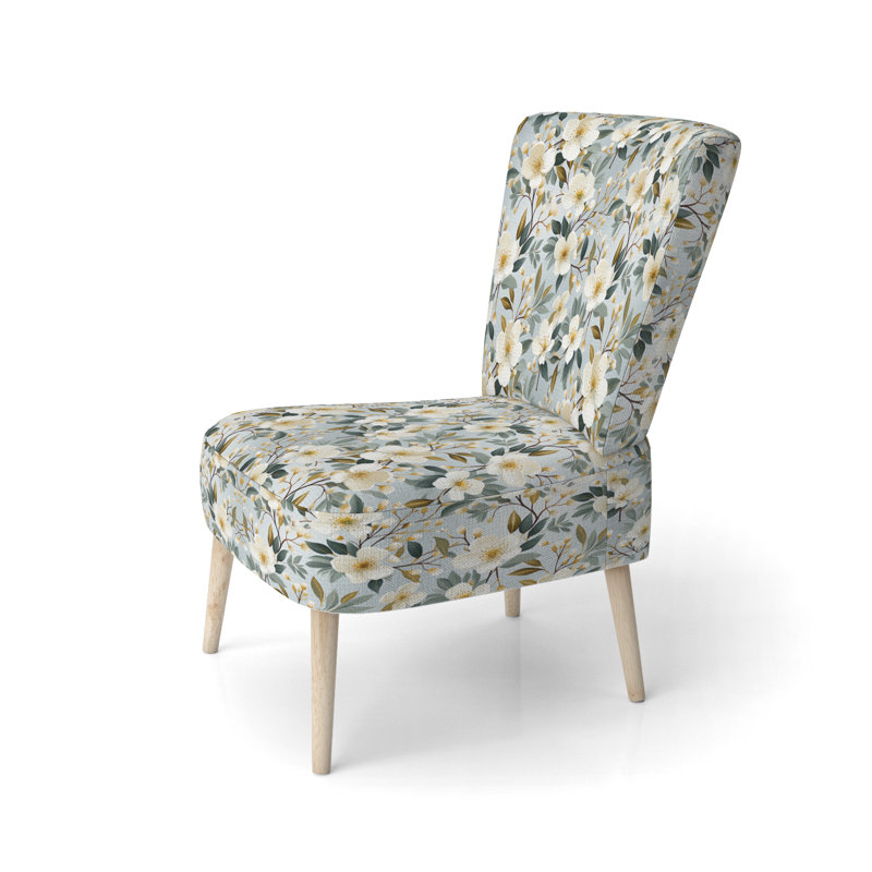 Chaise d'appoint blanche rembourrée en velours White Poppies Minimalist Floral Elegance