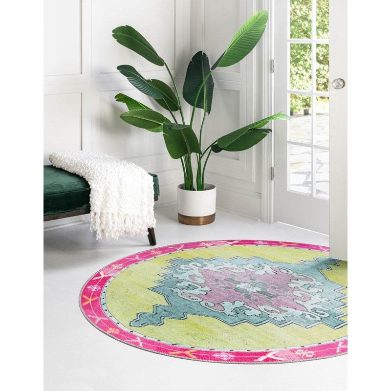 Tapis traditionnel bleu oppi, Rond 7 pi 7 po