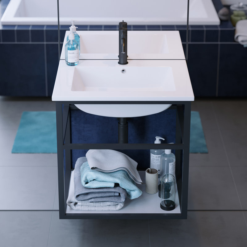 Pierre 24 Single, Open Shelf, Metal Frame Bathroom Vanity, Black